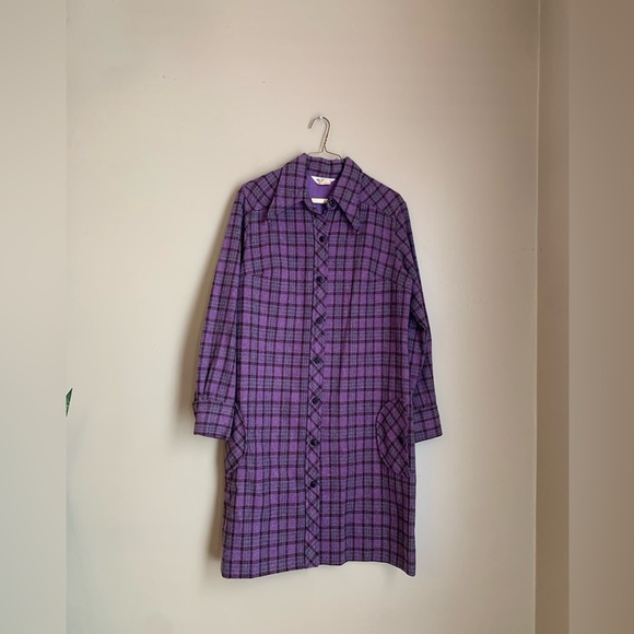 1970’s vintage wool jacket shacket coat, purple trench new old stoco - Picture 1 of 10